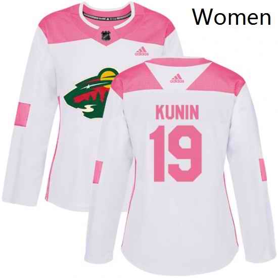 Womens Adidas Minnesota Wild 19 Luke Kunin Authentic WhitePink Fashion NHL Jersey